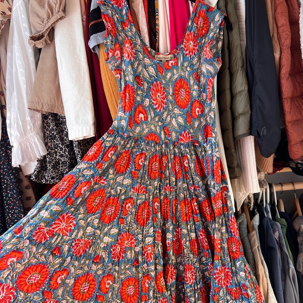 Floral Blue and Red Women's Dress